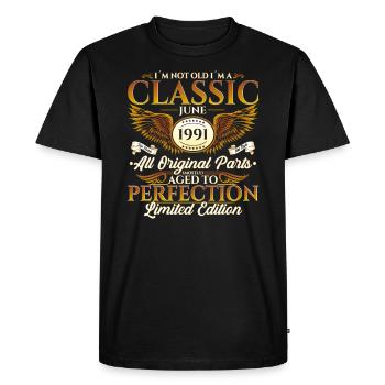 Classique Juin 1991 Millésime 1991 Anniversaire 1991 - T-shirt Premium bio Homme - noir - Devant - Nico (187cm)