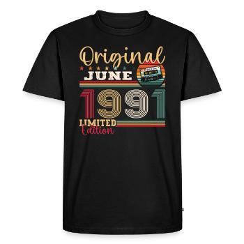 Cassette Juin 1991 Millésime 1991 Anniversaire 1991 - T-shirt Premium bio Homme - noir - Devant - Nico (187cm)