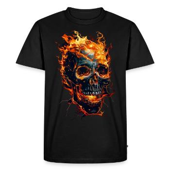 Skull Flames Skull Fire Skeleton Biker - Men's Premium Organic T-Shirt - black - Front - Nico (187cm)