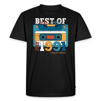 Cassette 33ème Anniversaire Juillet 1991 Millésime 1991 - T-shirt Premium bio Homme - noir - Devant - Nico (187cm)
