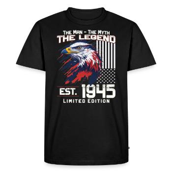 79ème Anniversaire Année de construction 1945 Millésime 1945 Légende - T-shirt Premium bio Homme - noir - Devant - Nico (187cm)