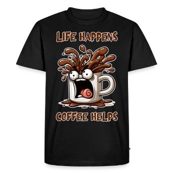 Life happens, coffee helps - Men's Premium Organic T-Shirt - black - Front - Nico (187cm)