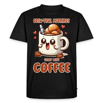 Brew-tiful mornings start with coffee - Men's Premium Organic T-Shirt - black - Front - Nico (187cm)