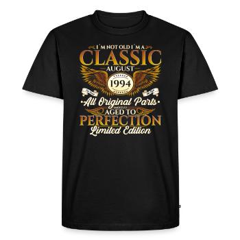 30ème Anniversaire Voiture Classique Août 1994 Millésime 1994 - T-shirt Premium bio Homme - noir - Devant - Nico (187cm)