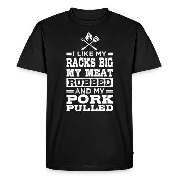 J’aime mes carrés grands, ma viande assaisonnée - T-shirt Premium bio Homme - noir - Devant - Nico (187cm)