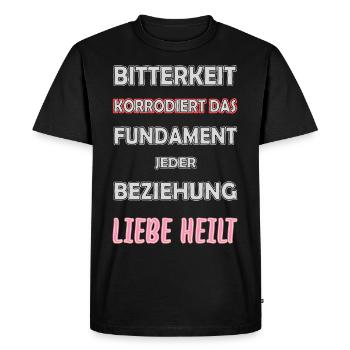 L’amertume corrode le fond de teint - l’amour guérit - T-shirt Premium bio Homme - noir - Devant - Nico (187cm)