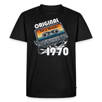54ème Anniversaire Vintage Novembre 1970 Cassette 1970 - T-shirt Premium bio Homme - noir - Devant - Nico (187cm)