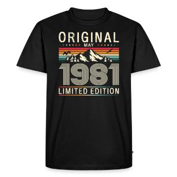 44e anniversaire Original Mai Né en 1981 - T-shirt Premium bio Homme - noir - Devant - Nico (187cm)