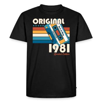 Cassette 44ème Anniversaire Mai Millésime 1981 - T-shirt Premium bio Homme - noir - Devant - Nico (187cm)