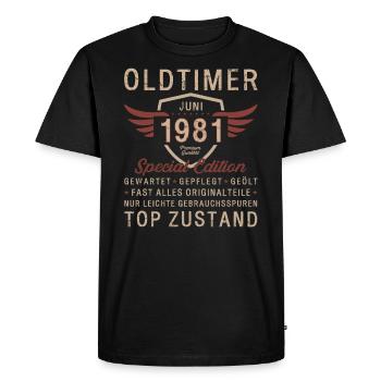 44ème Anniversaire Oldtimer Juin 1981 - T-shirt Premium bio Homme - noir - Devant - Nico (187cm)