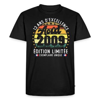 13 Ans Anniversaire Vintage Né en Août 2009 - T-shirt Premium bio Homme - noir - Devant - Nico (187cm)