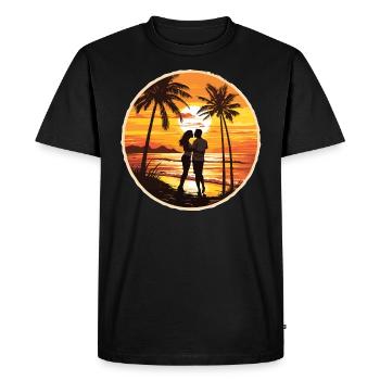 Plage, Île, Mer, Coucher de soleil - T-shirt Premium bio Homme - noir - Devant - Nico (187cm)