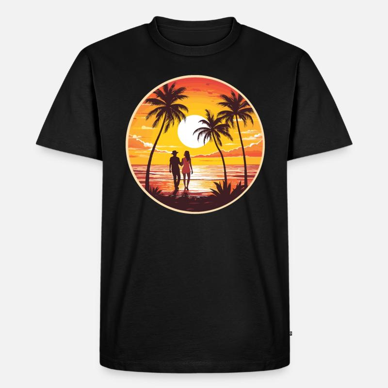 Sunset Beach Romantisches Paar - Männer Premium Bio T-Shirt - Schwarz