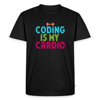 Coding Is My Cardio | 8-bit Retro Programmer - Men's Premium Organic T-Shirt - black - Front - Nico (187cm)