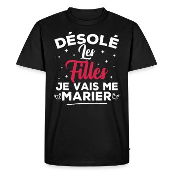 Désolé les filles je vais me marier - T-shirt Premium bio Homme - noir - Devant - Nico (187cm)