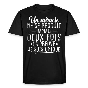 Un miracle ne se produit jamais deux fois - T-shirt Premium bio Homme - noir - Devant - Nico (187cm)