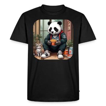 Panda cool avec chat - T-shirt Premium bio Homme - noir - Devant - Nico (187cm)