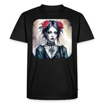 Cool Gothic Punk Girl with Red Roses - Men's Premium Organic T-Shirt - black - Front - Nico (187cm)