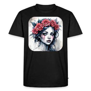 Fille punk gothique cool avec des roses rouges - T-shirt Premium bio Homme - noir - Devant - Nico (187cm)
