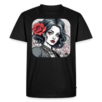 Fille punk gothique cool avec des roses rouges - T-shirt Premium bio Homme - noir - Devant - Nico (187cm)