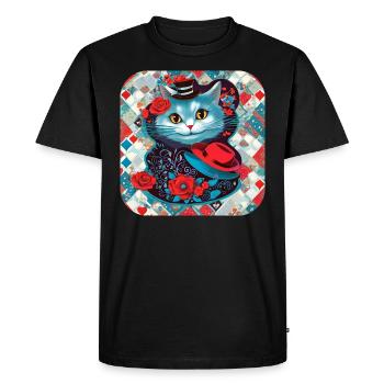 Chat mignon avec chapeau et roses - T-shirt Premium bio Homme - noir - Devant - Nico (187cm)