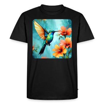 Beau colibri avec des fleurs - T-shirt Premium bio Homme - noir - Devant - Nico (187cm)
