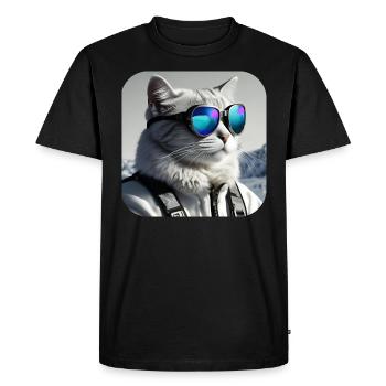 Coole Katze mit Sonnenbrille - Männer Premium Bio T-Shirt - Schwarz - Vorne - Nico (187cm)