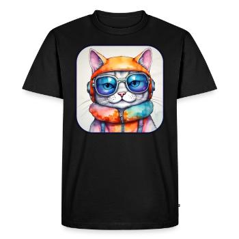 Cool cat with sunglasses - Men's Premium Organic T-Shirt - black - Front - Nico (187cm)