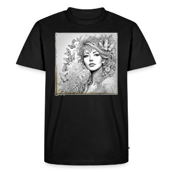 Fille romantique avec des fleurs et des papillons - T-shirt Premium bio Homme - noir - Devant - Nico (187cm)