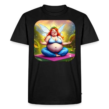 Grosse fée de yoga mignonne en position de bouddha - T-shirt Premium bio Homme - noir - Devant - Nico (187cm)