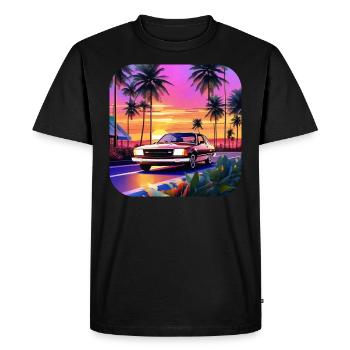 Cool car with palm trees in sunset - Men's Premium Organic T-Shirt - black - Front - Nico (187cm)