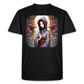 Jolie fille manga anime dans le style geisha - T-shirt Premium bio Homme - noir - Devant - Nico (187cm)