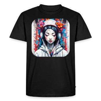 Jolie fille manga anime dans le style geisha - T-shirt Premium bio Homme - noir - Devant - Nico (187cm)
