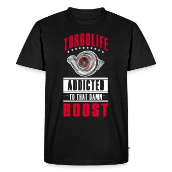 LA VIE TURBO - Boost accro - propre version - T-shirt Premium bio Homme - noir - Devant - Nico (187cm)