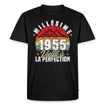 Millésime 1955, Cadeau D'anniversaire Vintage 1955 - T-shirt Premium bio Homme - noir - Devant - Nico (187cm)