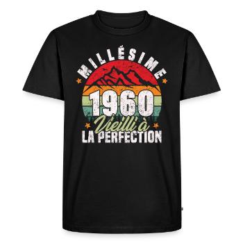 Millésime 1960, Cadeau D'anniversaire Vintage 1960 - T-shirt Premium bio Homme - noir - Devant - Nico (187cm)