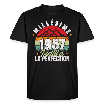 Millésime 1957, Cadeau D'anniversaire Vintage 1957 - T-shirt Premium bio Homme - noir - Devant - Nico (187cm)