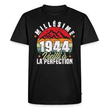 Millésime 1944, Cadeau D'anniversaire Vintage 1944 - T-shirt Premium bio Homme - noir - Devant - Nico (187cm)