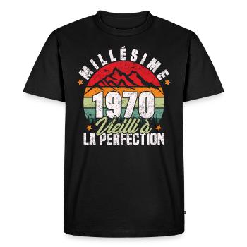 Millésime 1970, Cadeau D'anniversaire Vintage 1970 - T-shirt Premium bio Homme - noir - Devant - Nico (187cm)