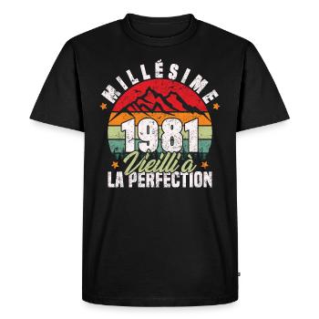 Millésime 1981, Cadeau D'anniversaire Vintage 1981 - T-shirt Premium bio Homme - noir - Devant - Nico (187cm)