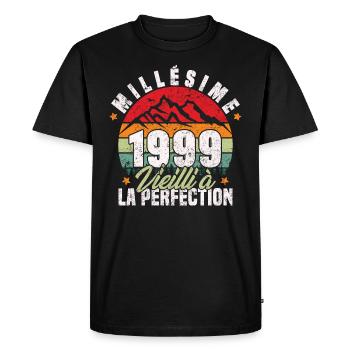 Millésime 1999, Cadeau D'anniversaire Vintage 1999 - T-shirt Premium bio Homme - noir - Devant - Nico (187cm)