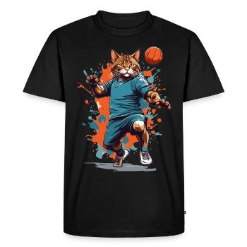 Handball, Cat, Streetwear & Iconic Style - Men's Premium Organic T-Shirt - black - Front - Nico (187cm)