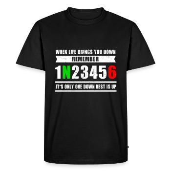 Moto 1N23456 Circuit de moto Motocycliste - T-shirt Premium bio Homme - noir - Devant - Nico (187cm)