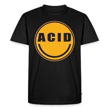 ACID Smiley - Techno Rave - Techno Party - T-shirt Premium bio Homme - noir - Devant - Nico (187cm)