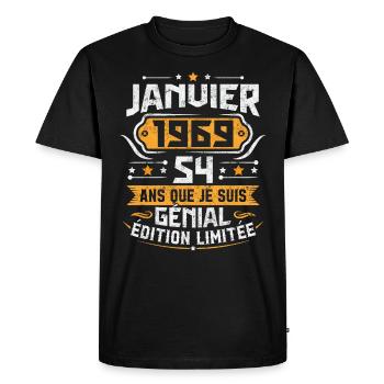 Rétro Cadeau D'anniversaire 54 Ans Janvier 1969 - T-shirt Premium bio Homme - noir - Devant - Nico (187cm)