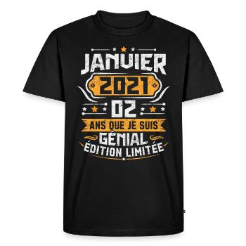 Rétro Cadeau D'anniversaire 2 Ans Janvier 2021 - T-shirt Premium bio Homme - noir - Devant - Nico (187cm)