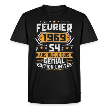 Rétro Cadeau D'anniversaire 54 Ans Février 1969 - T-shirt Premium bio Homme - noir - Devant - Nico (187cm)