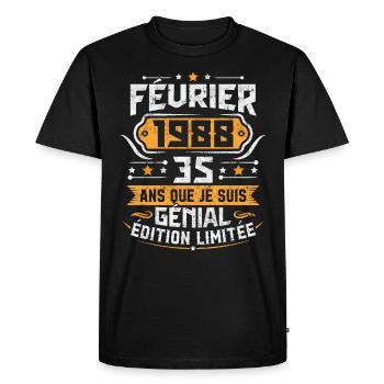 Rétro Cadeau D'anniversaire 35 Ans Février 1988 - T-shirt Premium bio Homme - noir - Devant - Nico (187cm)