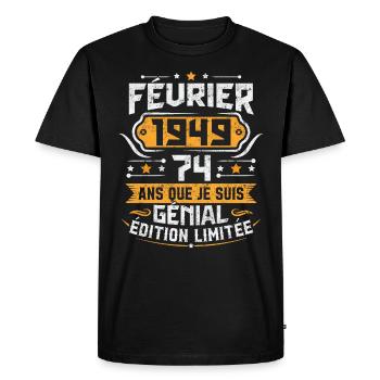 Rétro Cadeau D'anniversaire 74 Ans Février 1949 - T-shirt Premium bio Homme - noir - Devant - Nico (187cm)