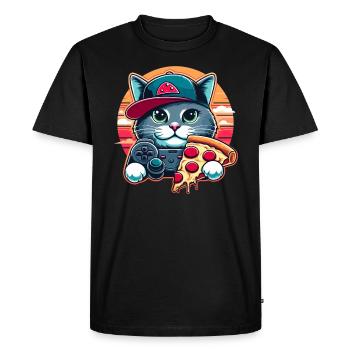 chat gamer adore la pizza,gaming cadeau - T-shirt Premium bio Homme - noir - Devant - Nico (187cm)
